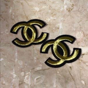 CHANEL Gold and Black Logo Patches AUTHENTIC